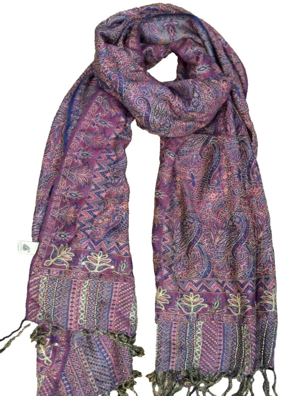 PAISLEY FLORAL GOLDWORK SCARF WRAP SHAWL MAROON RED RAYON WOMENS PARMANI 71x20